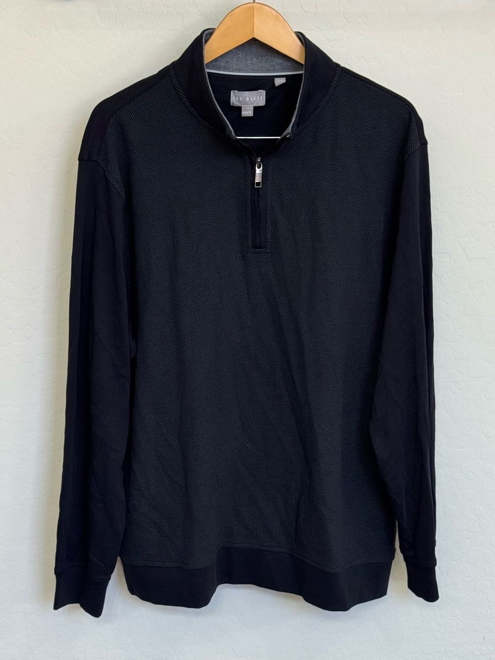 Ted Baker London Men's Textured Front 1/4 Zip Pullover Sweater Black Size XL